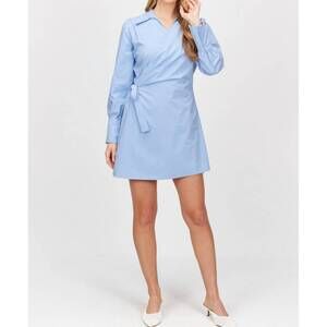 NEW BEFORE YOU COLLECTION mid-weight poplin wrap shirt dress in powder blue
